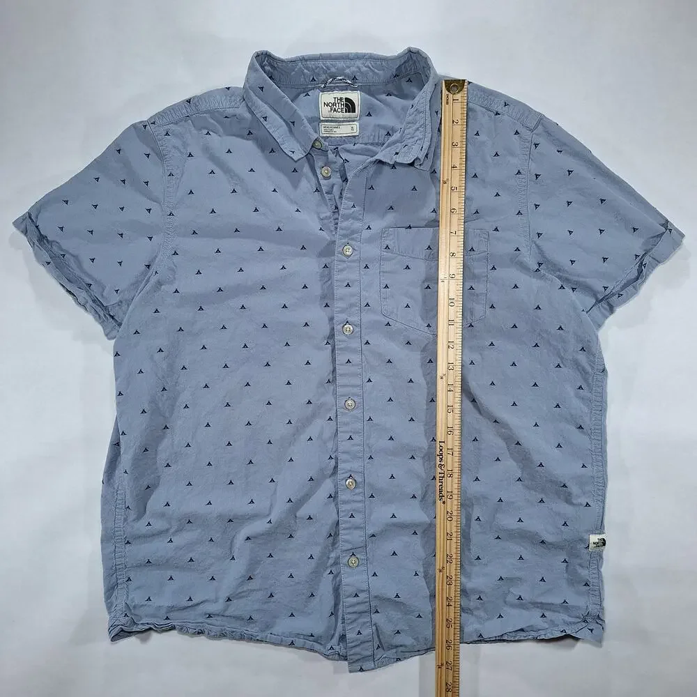 The North Face Shirt Mens XL Blue Geometric Short Sleeve Button Up Outdoor